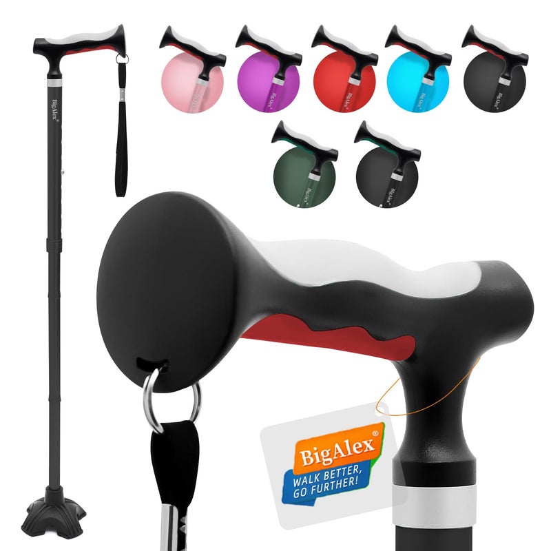 BigAlex Lightweight Collapsible Walking Cane with Soft Comfortable TPR Handle for Seniors and Elderly Adults Larger Handle for Comfort Adjustable Support Stick Portable Travel Aid for Men Women